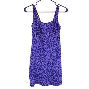 Lands' End Purple Floral Swim Dress One Piece Skirted Swimsuit Swimdress Sz 6